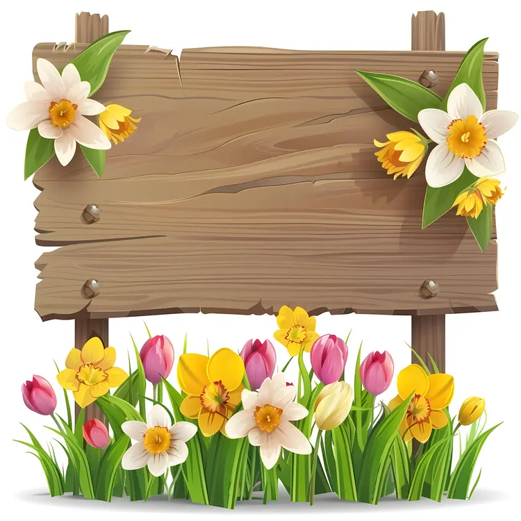 Rustic Wooden Sign with Spring Flowers