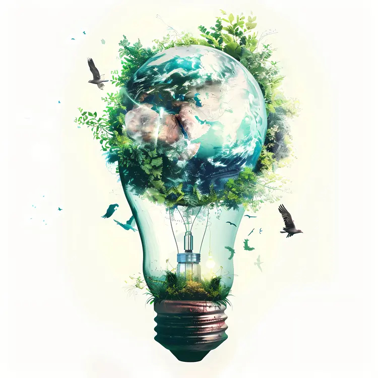 Earth in Lightbulb with Greenery