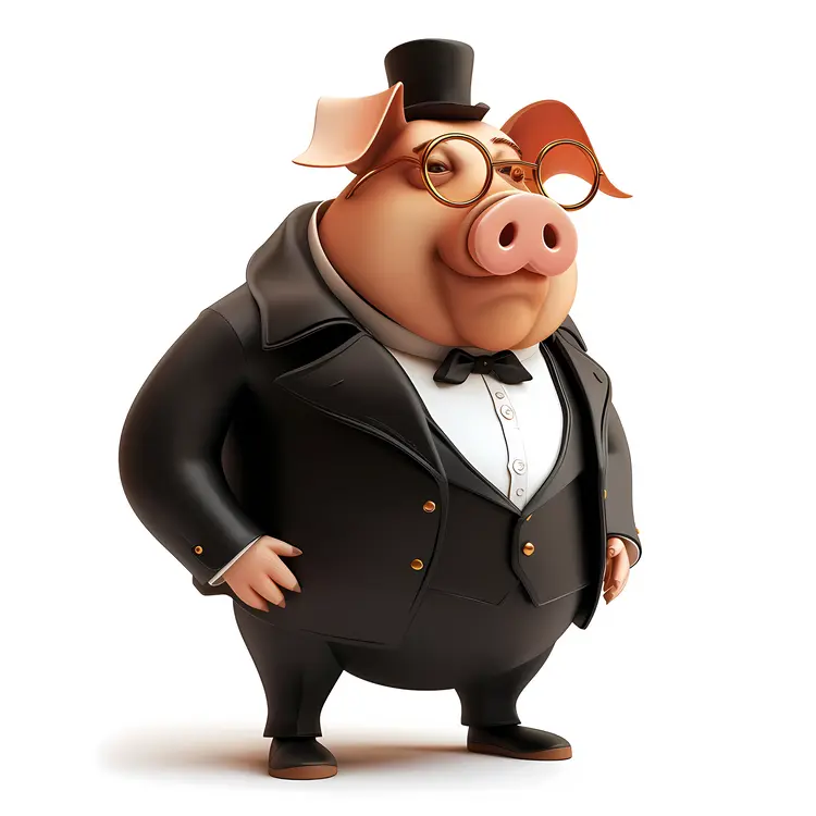 Pig in a Tuxedo with Glasses