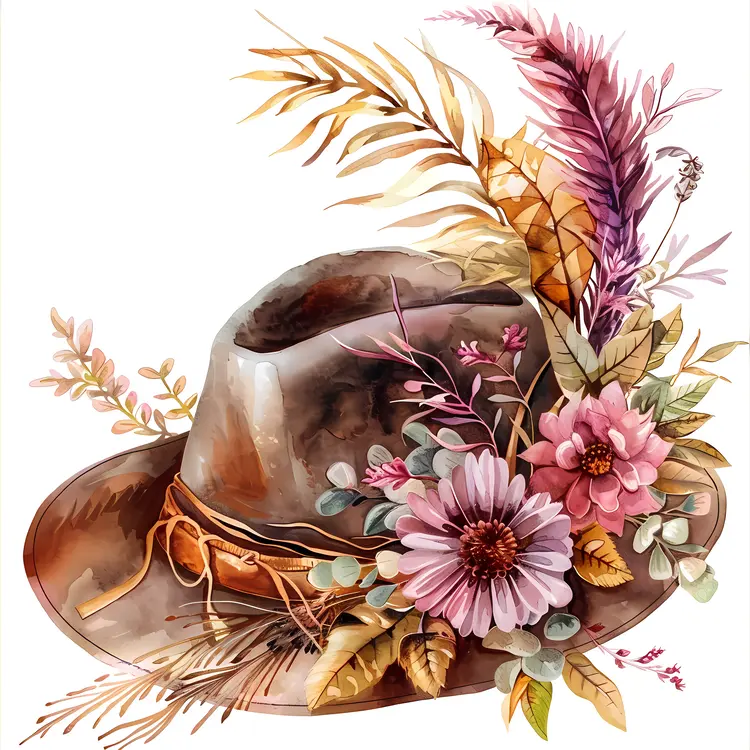 Rustic Brown Hat with Pink Floral Arrangement
