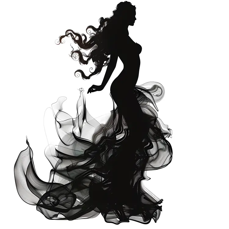 Elegant Silhouette of a Woman in a Flowing Dress