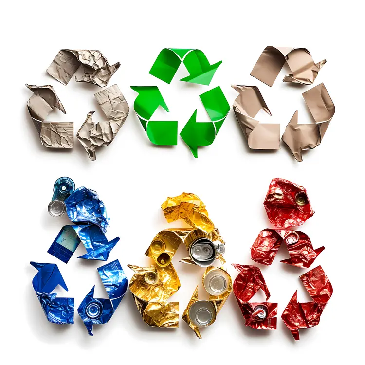 Colorful Recycling Symbols with Crumpled Paper