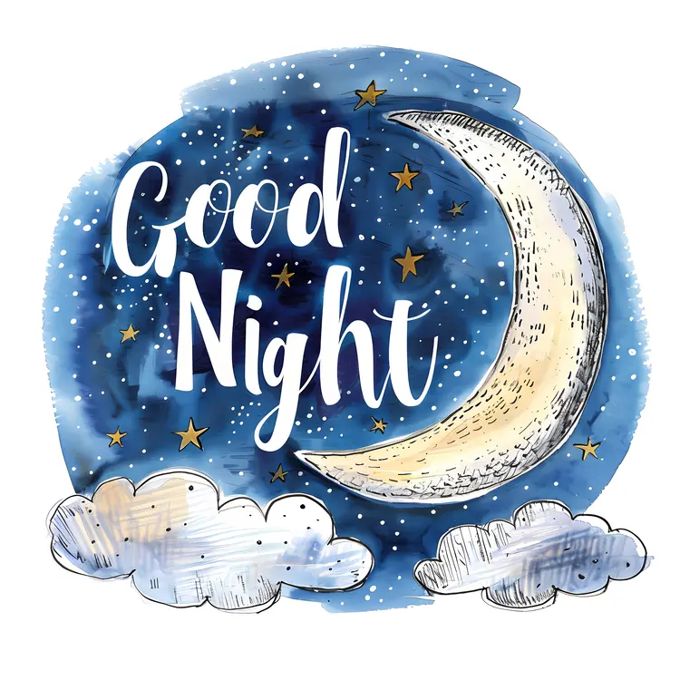 Good Night Moon with Stars and Clouds