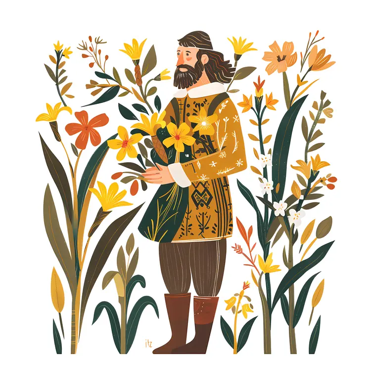 Man Holding a Bunch of Flowers
