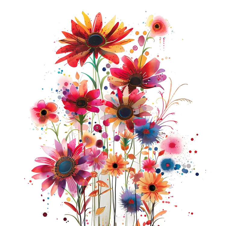 Colorful Watercolor Flowers Art