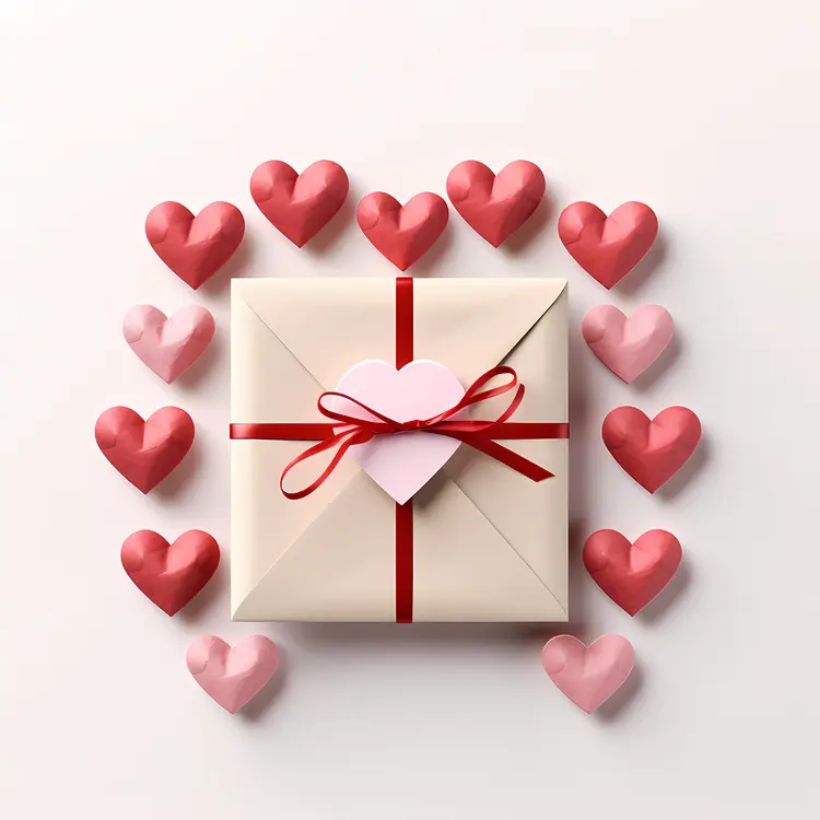 Gift Box with Hearts and Ribbon for Valentine's Day