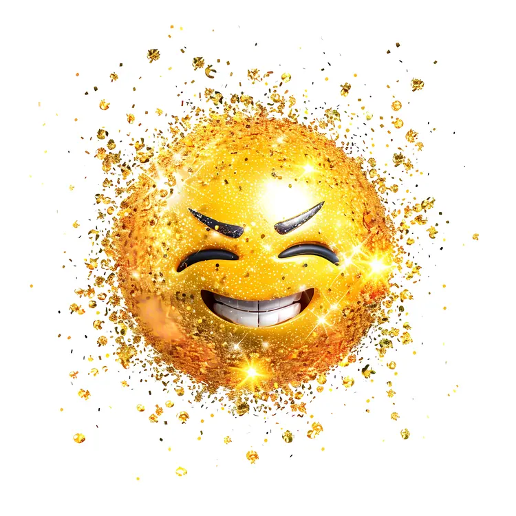 Golden Grinning Face with Sparkles