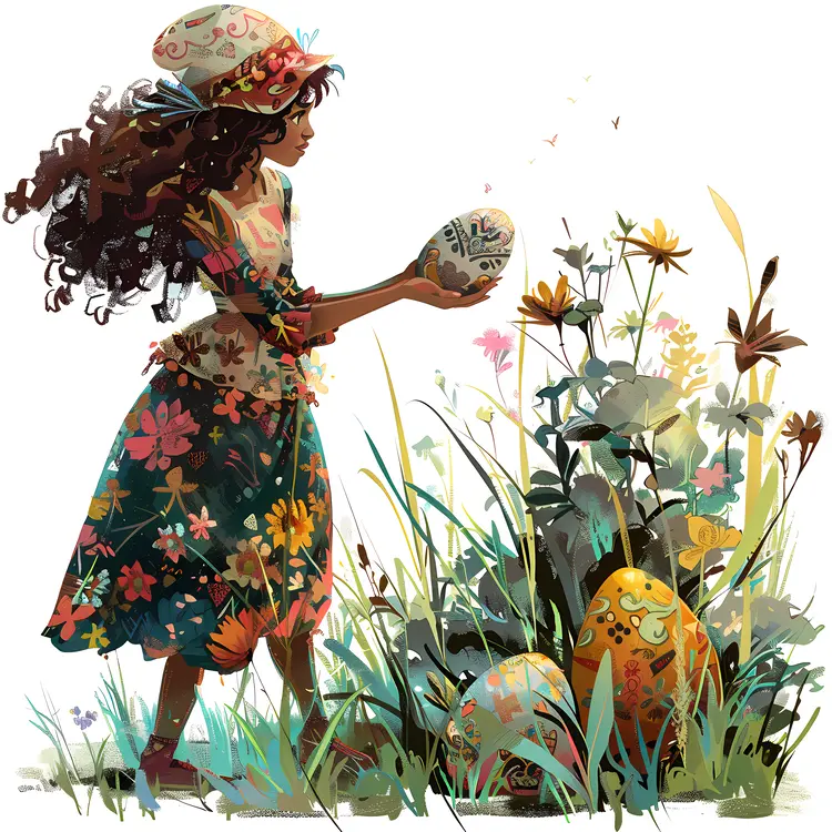 Girl with Easter Eggs Illustration