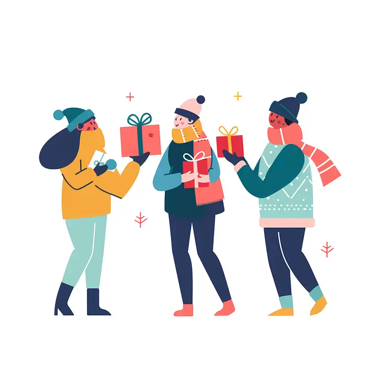 Group of Friends Exchanging Gifts