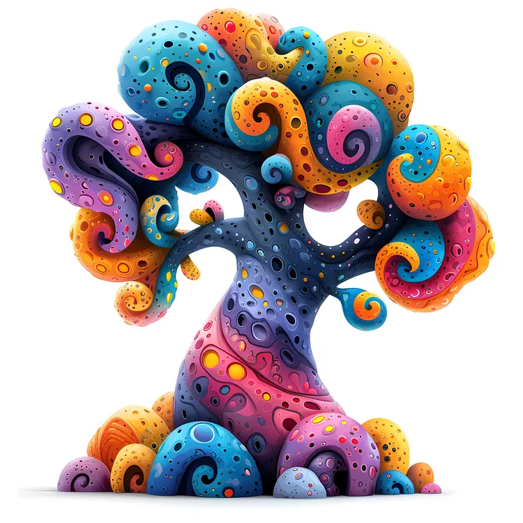 Whimsical Curly Tree with Dots
