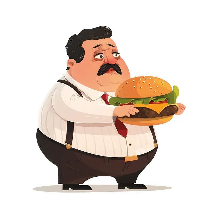 Cartoon Man Holding a Large Burger