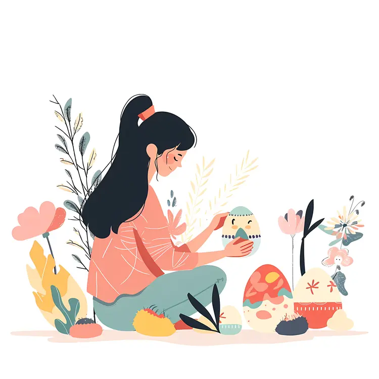 Woman Painting Easter Eggs