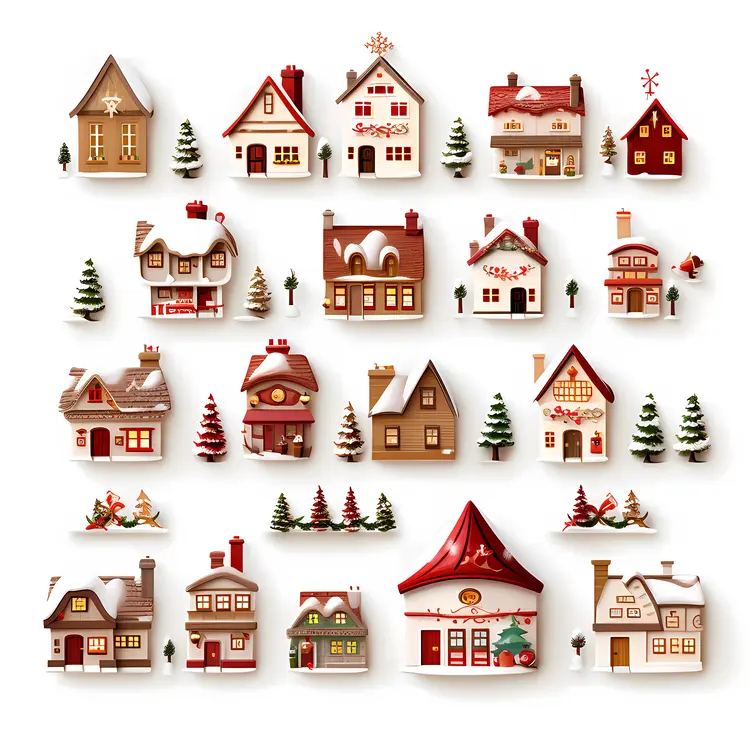 Charming Christmas Village with Decorated Houses