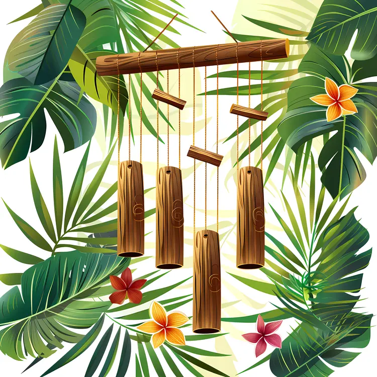 Wooden Wind Chimes in Tropical Setting