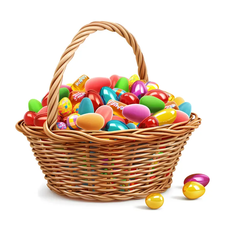 Basket of Colorful Decorative Eggs