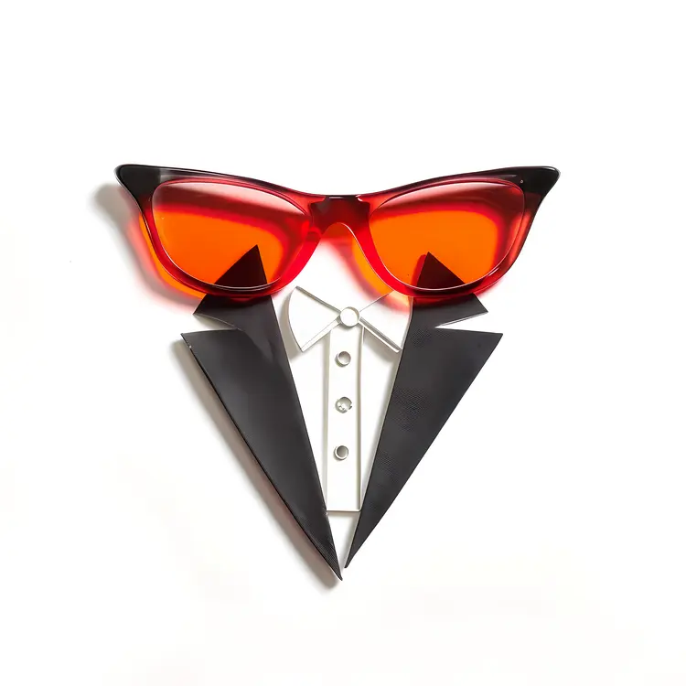 Red Sunglasses with Tuxedo Design