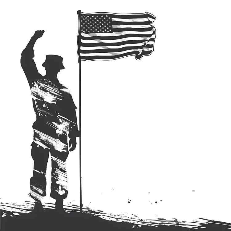 Saluting Soldier Silhouette with Flag