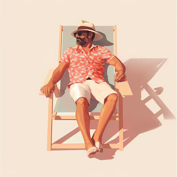 Man Relaxing on Chair with Hat and Sunglasses