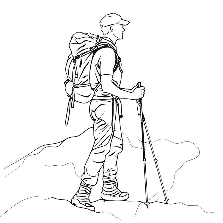 Hiker with Trekking Poles on Mountain