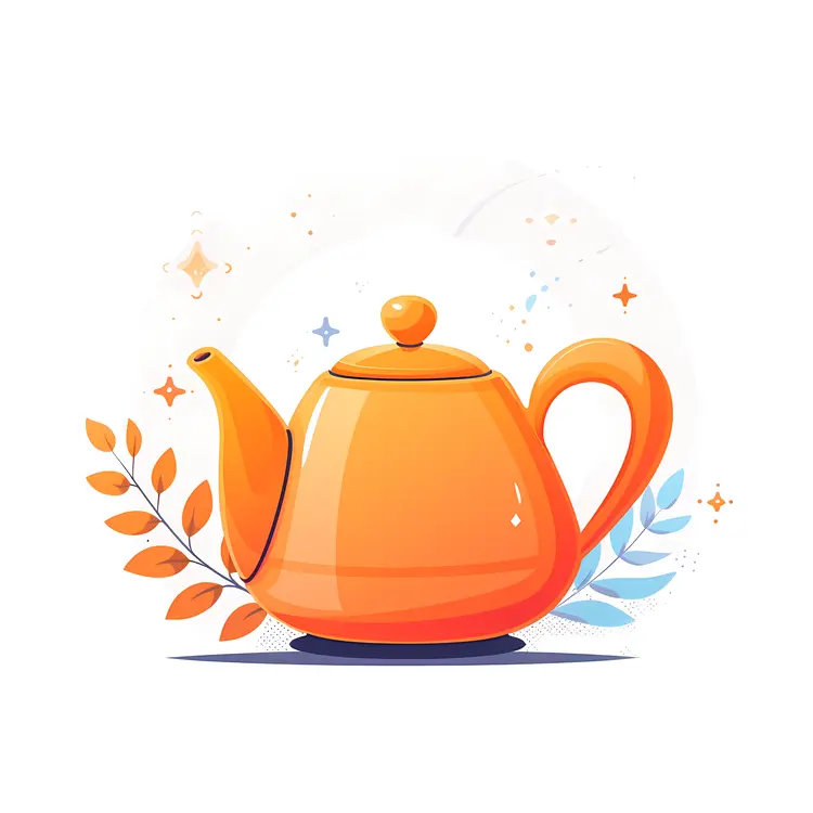 Orange Teapot with Leaves and Handle