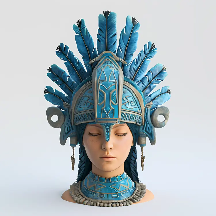 Blue Feathered Headdress with Intricate Design