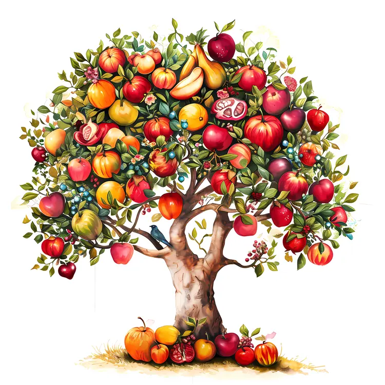 Tree with Various Fruits