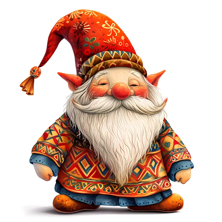 Gnome with Patterned Clothes and Red Hat