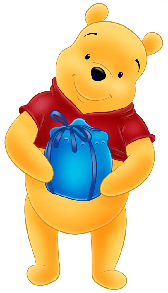 Cute Yellow Bear Cartoon Character with a Gift