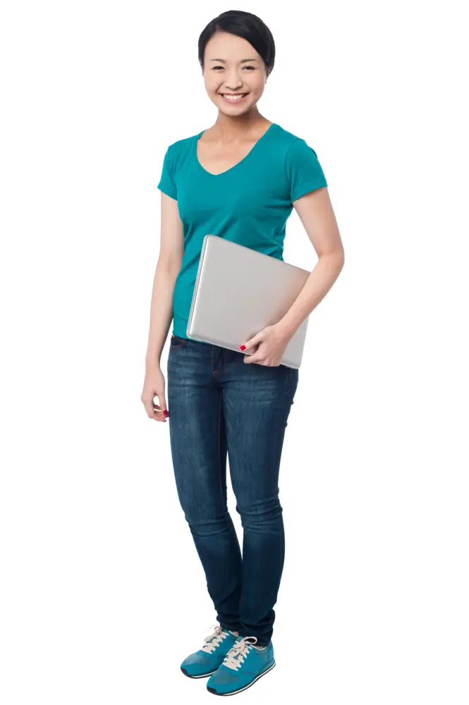 Smiling Woman Holding Laptop