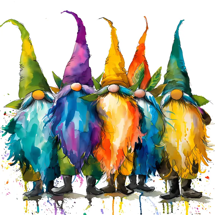 Colorful Gnomes with Beards and Hats