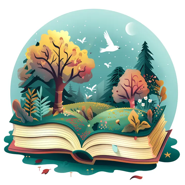Open Book with Forest and Wildlife