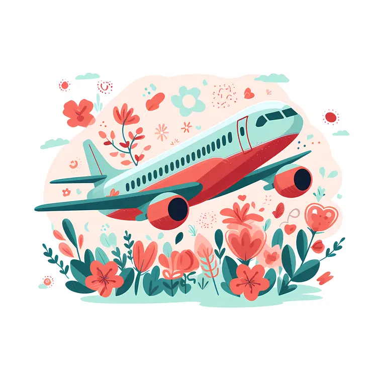 Airplane in a Floral Landscape