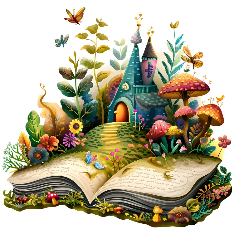 Castle with Mushrooms Emerging from a Book