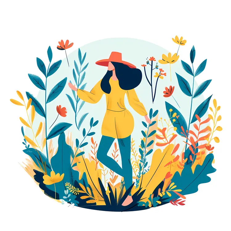 Woman in Nature with Flowers