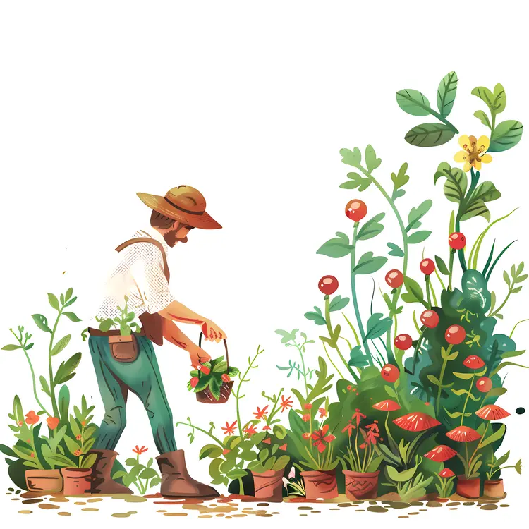 Gardener Watering Plants in a Garden
