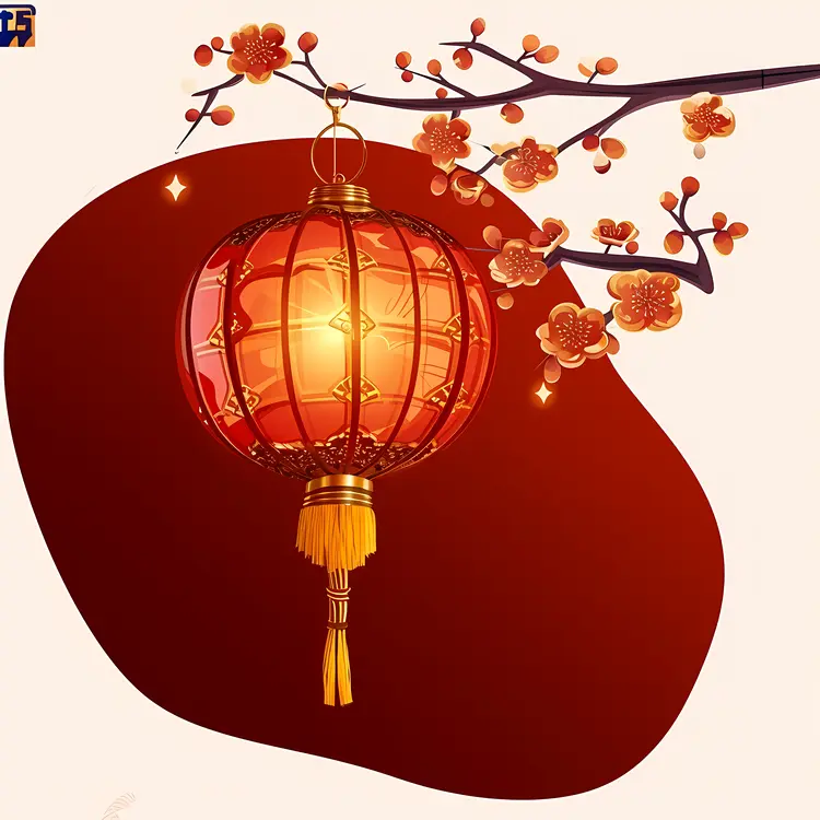 Red Lantern and Blossoms for Chinese New Year