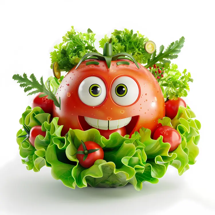 Happy Tomato with Vegetables Character