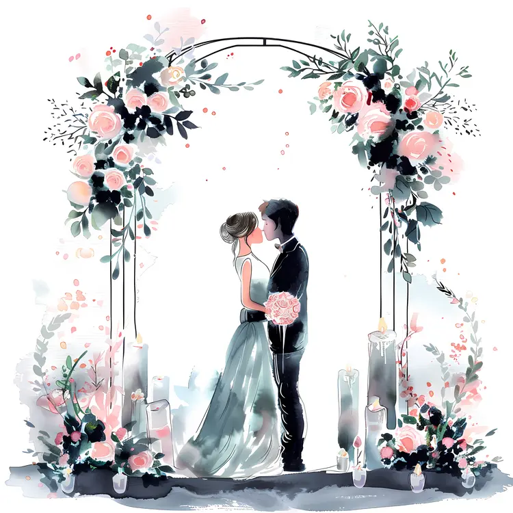 Romantic Wedding Couple Illustration