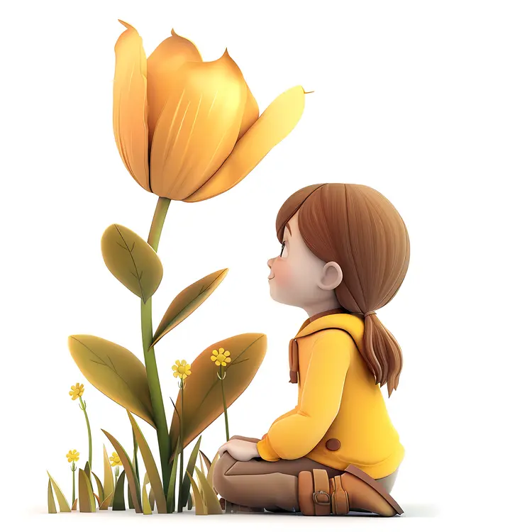 Girl with Yellow Flower Illustration