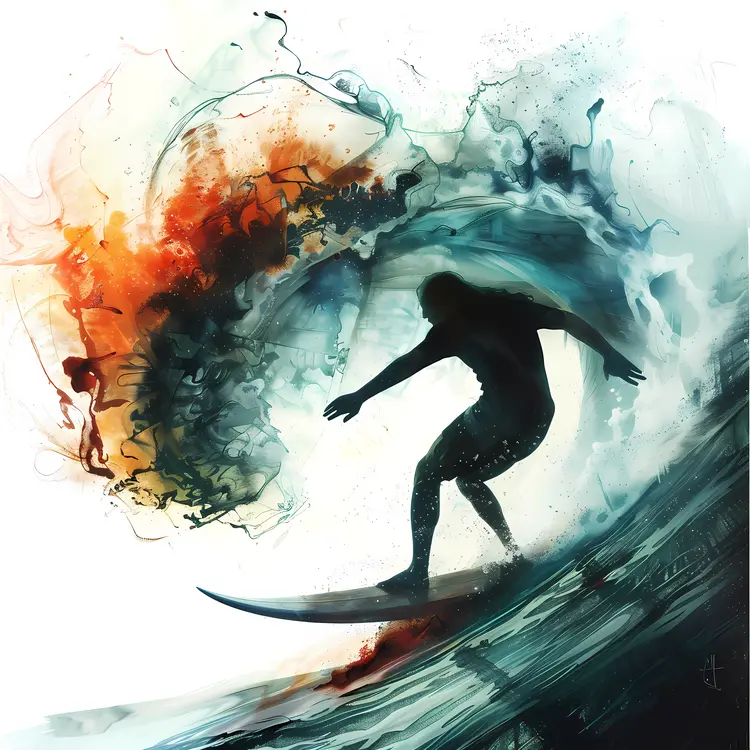 Surfer with Colorful Wave Splash