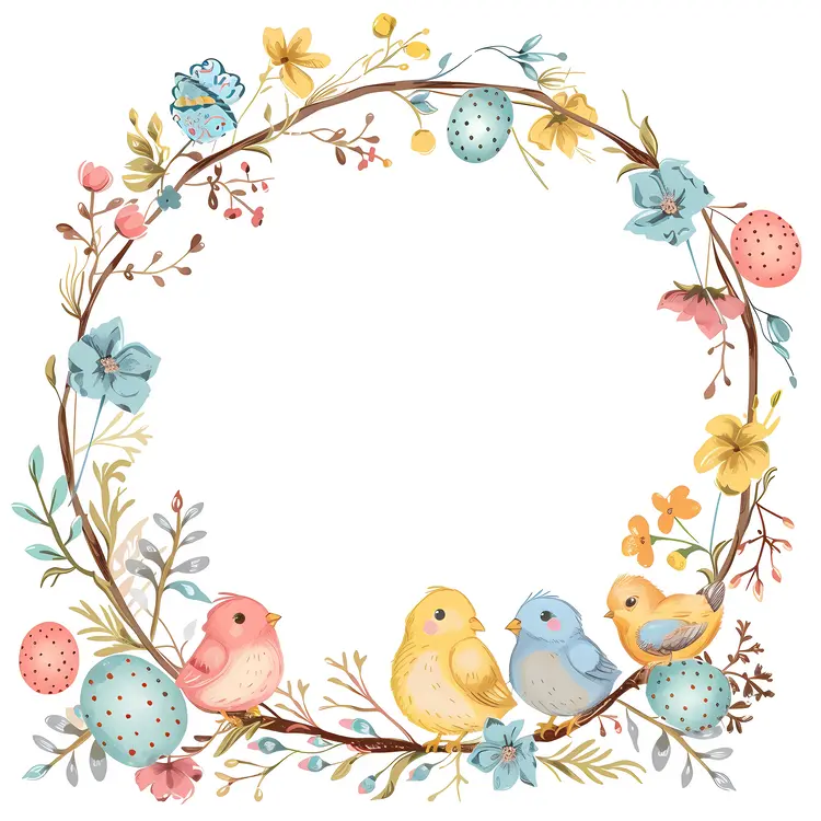 Adorable Easter Chicks with Eggs and Flowers