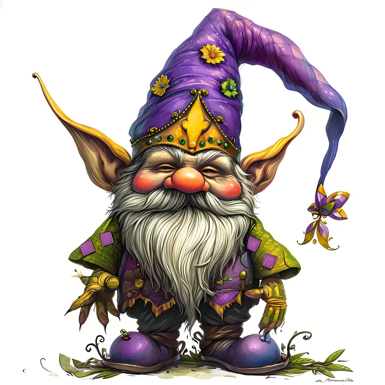Gnome with Flower Hat and Purple Outfit