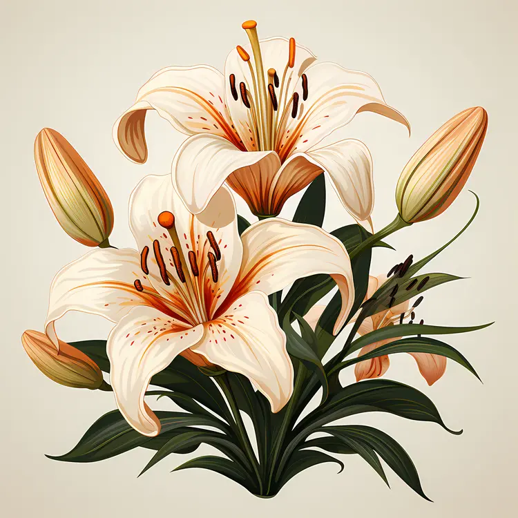 Elegant white lilies with buds