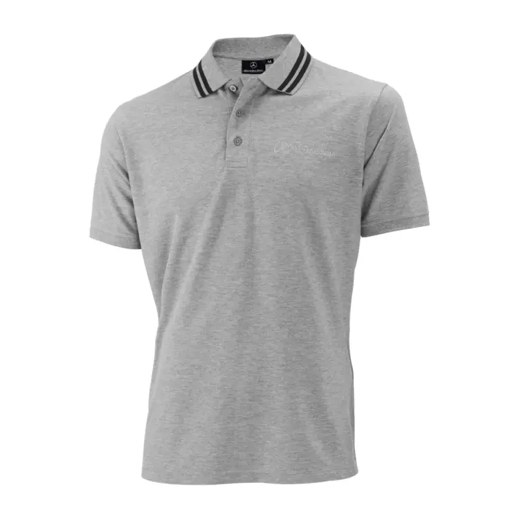 Gray Polo Shirt with Striped Collar