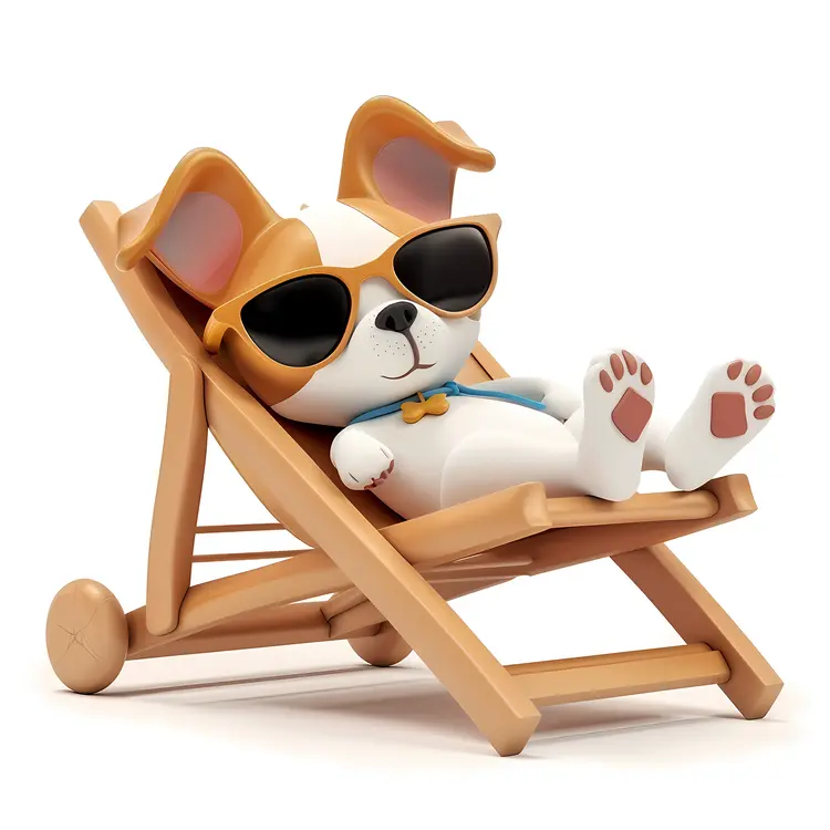 Cute Dog in Sunglasses on a Beach Chair