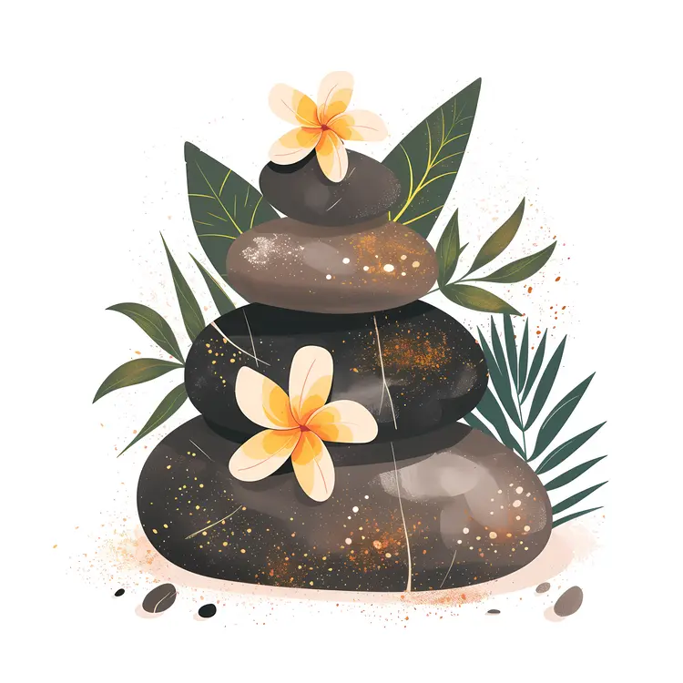 Zen Stacked Stones with Yellow Flowers