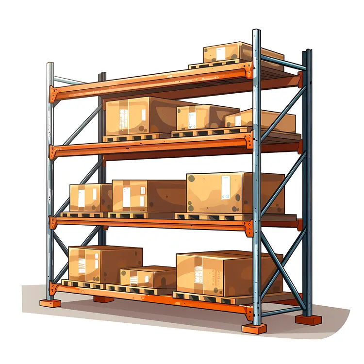 Warehouse Shelves with Boxes and Pallets