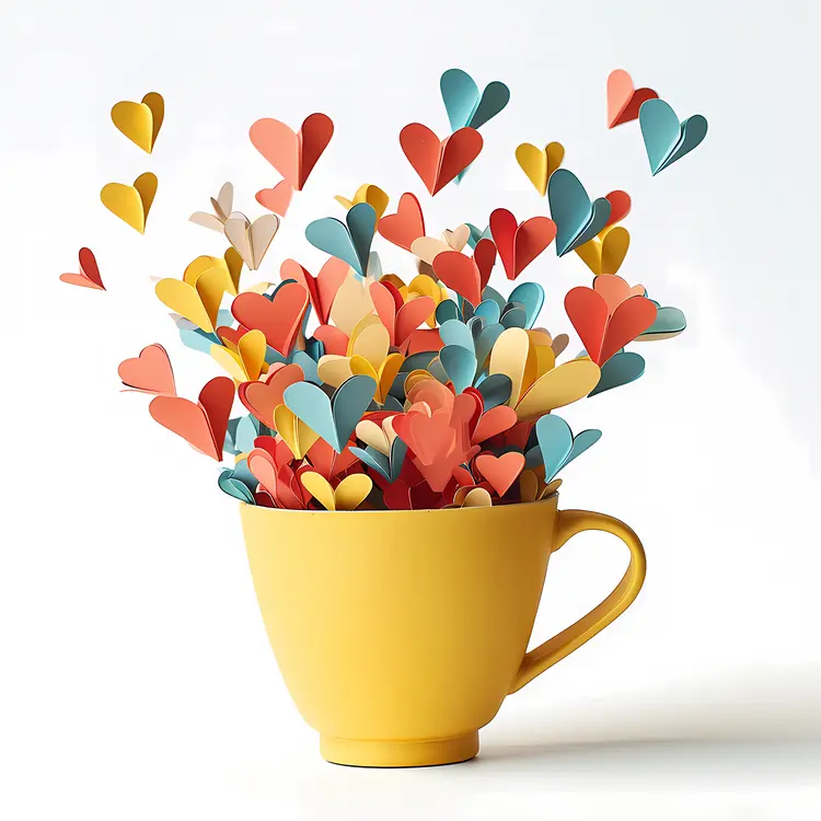 Yellow cup with colorful hearts