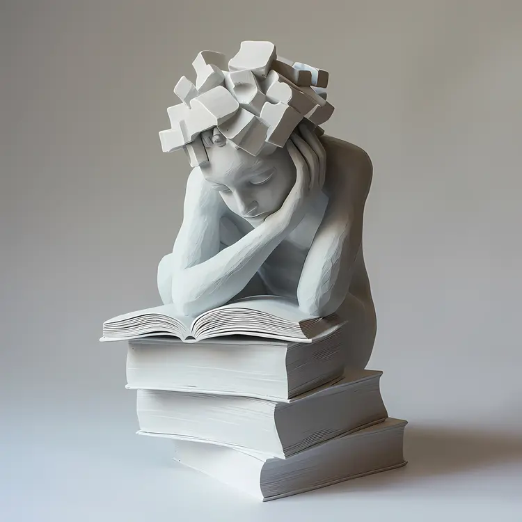 Sculpture Reading Book on Stack of Books