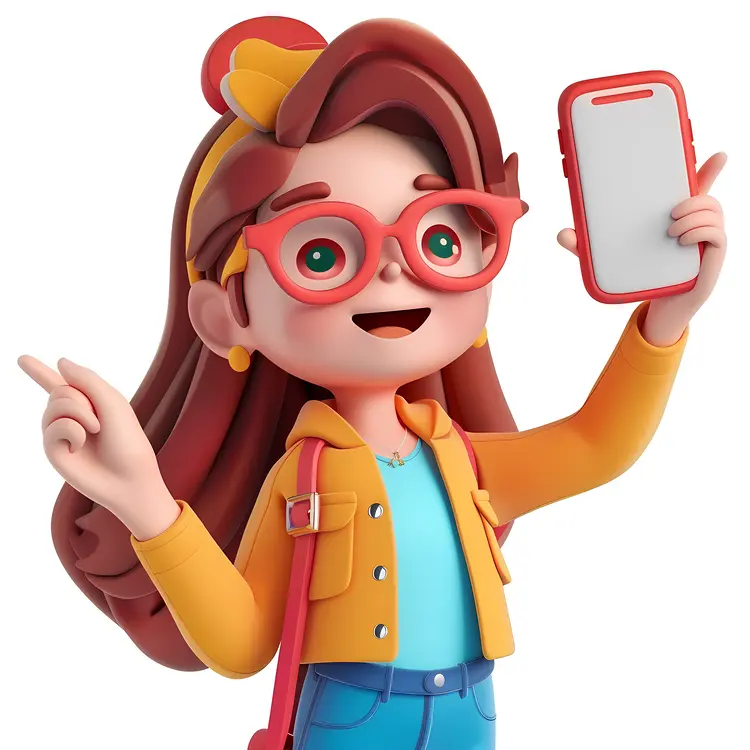 Cartoon Girl with Glasses and Phone